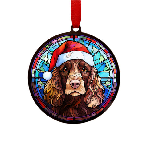 Cocker Spaniel Chocolate in Santa Hat Suncatcher Decoration